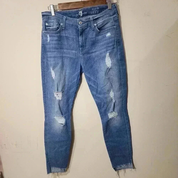 P3005 7famk the ankle skinny size 29 light wash denim distressed - Picture 2 of 6